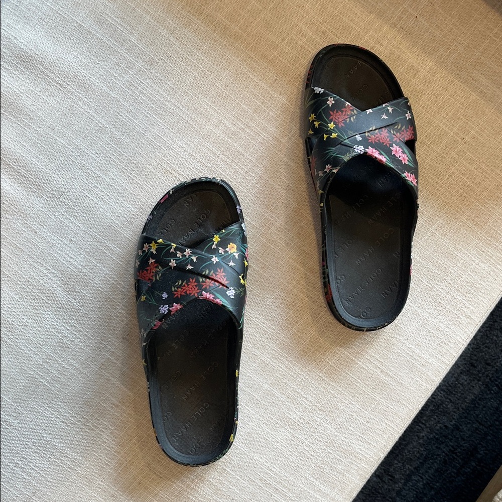 Cole Haan Black Floral Slide Sandals
